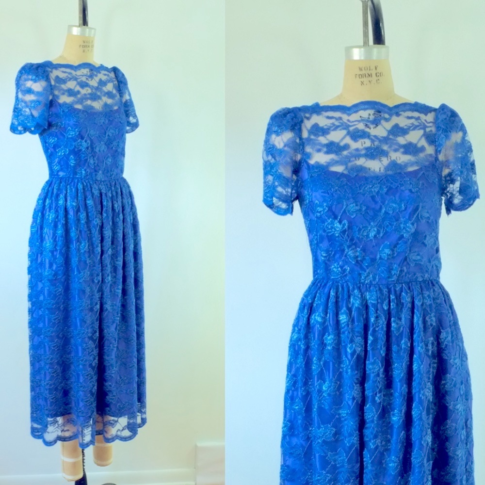 vintage blue lace dress | 1970s vintage blue dress